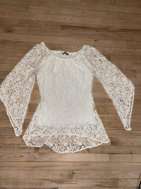 Women's White Lace Peasant Blouse with Bell Sleeves